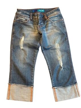 dELiA*s Y2K Low Rise Distressed Capri Jeans Size 3/4 Cuffed Denim